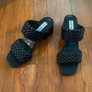 Steve Madden Braided Block Heel Black Sandals